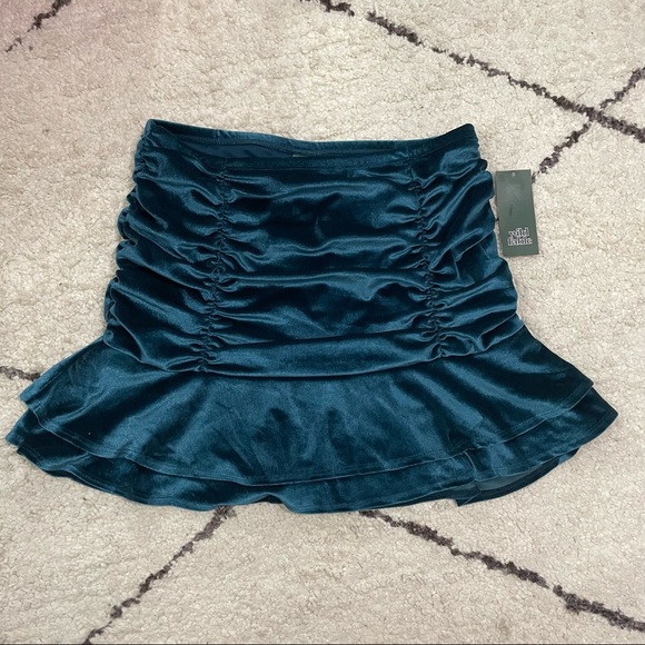 Wild Fable Dark Teal Velour Velvet Mermaid Mini Flared Skirt - Picture 3 of 4